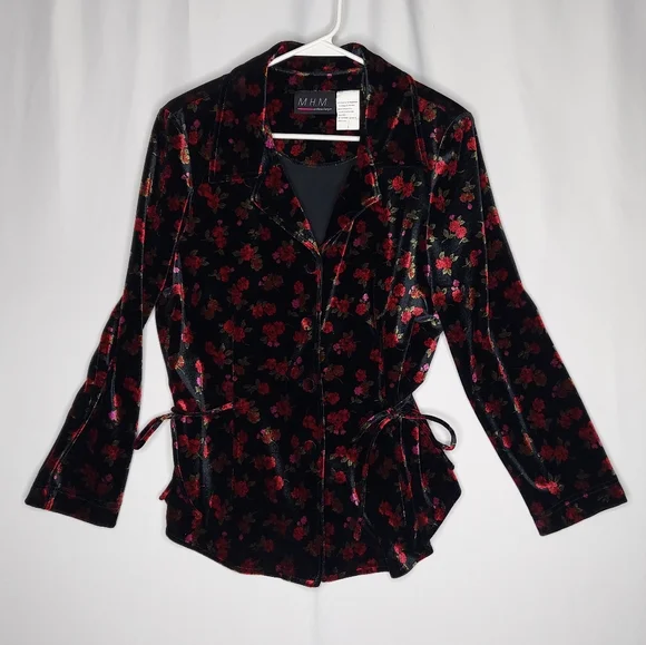 Vtg 90s Melissa Harper Velvet Dark Floral Blazer Women 12 Whimsigoth Cottagecore - Picture 13 of 14